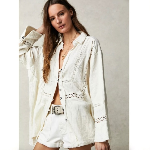 FREE PEOPLE We The Free Ranch Wash Oversized Shirt in Ivory - Picture 4 of 15